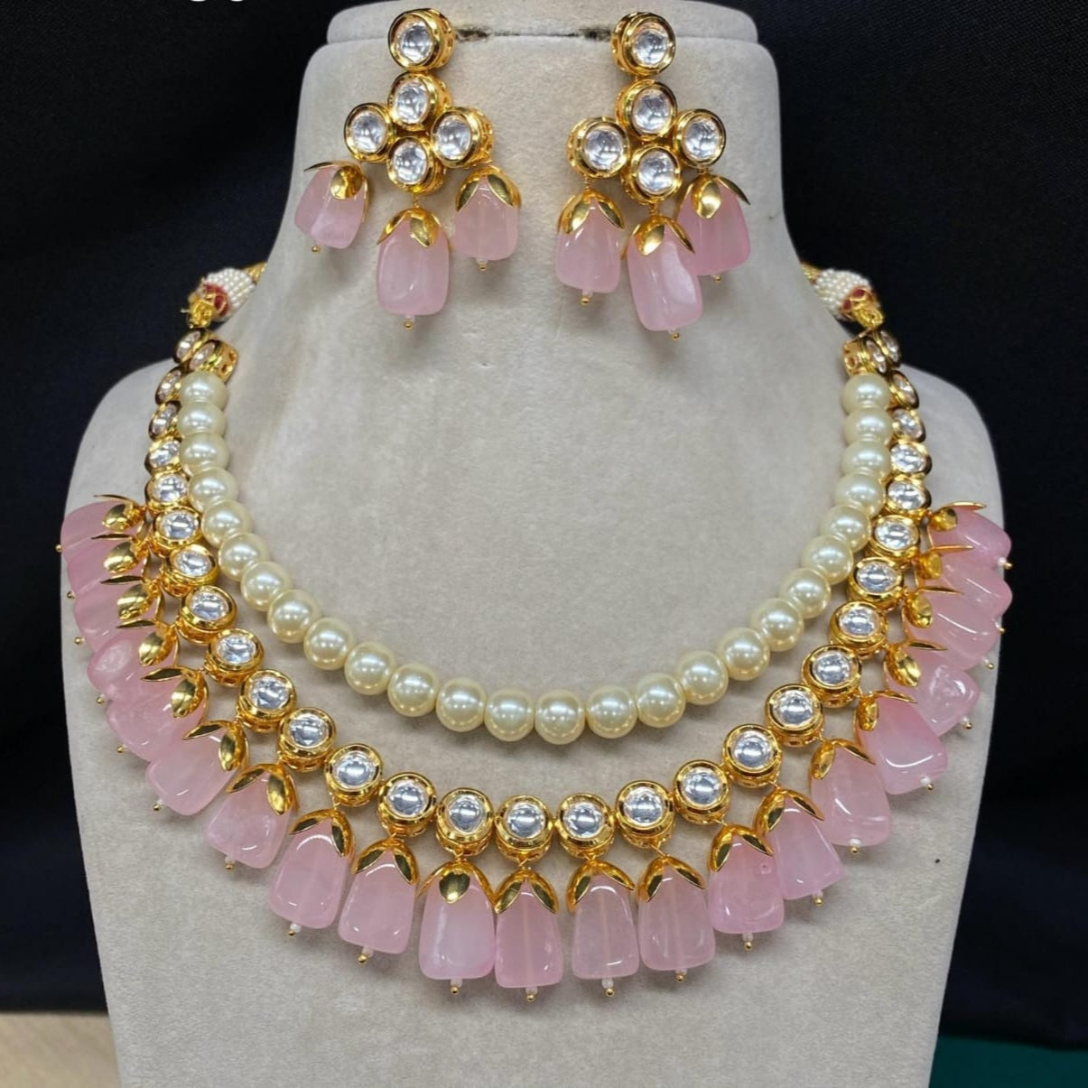 Faux Kundan Clear Pearl Choker set Earring Indian jewelry set