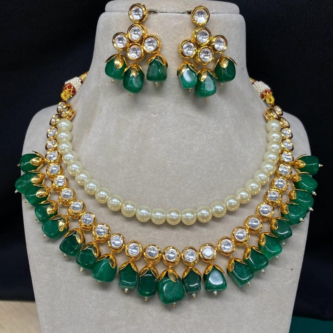 Faux Kundan Clear Pearl Choker set Earring Indian jewelry set