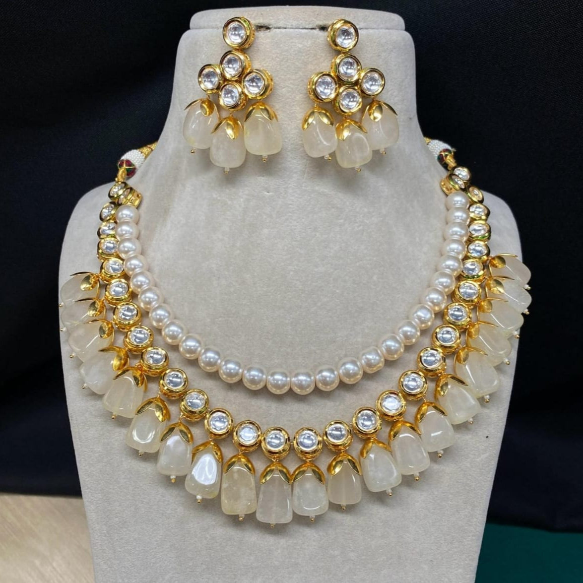 Faux Kundan Clear Pearl Choker set Earring Indian jewelry set