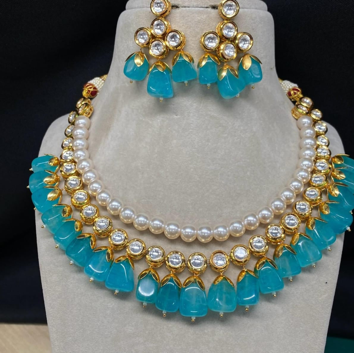 Faux Kundan Clear Pearl Choker set Earring Indian jewelry set