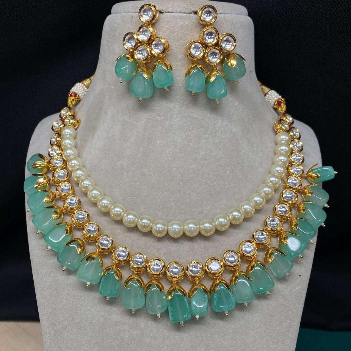 Faux Kundan Clear Pearl Choker set Earring Indian jewelry set
