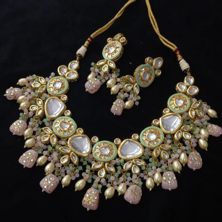 Kundan Designer Kundan Set, Green Kundan Choker