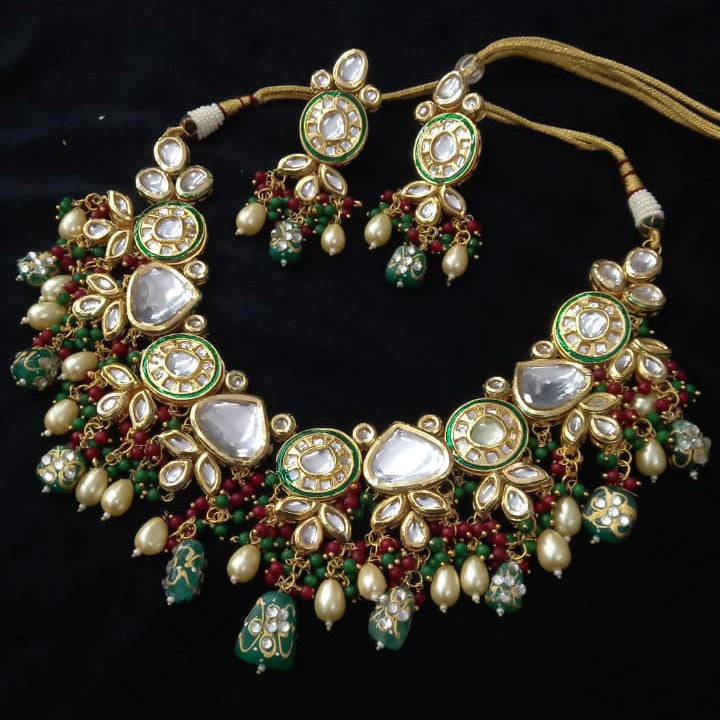 Kundan Designer Kundan Set, Green Kundan Choker