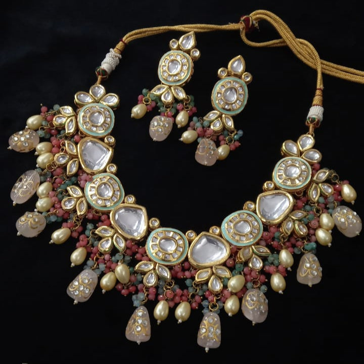 Kundan Designer Kundan Set, Green Kundan Choker